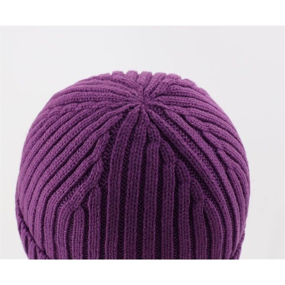 Fleece Line Purple Cuffed Hat Men Women Knitted Winter Wool Beanies Skull Cap - Picture 4 of 6